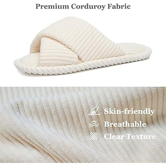 Goewy Womens Size 8 Cream Slide On Memory Foam Corduroy Soft Slipper Shoes - Picture 2 of 6